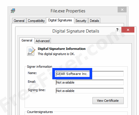 Screenshot of the GEAR Software Inc. certificate